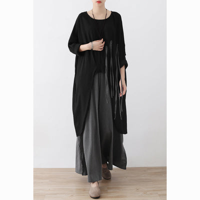 2021 fall black tasseled cotton shirts low high oversized blouses women tops