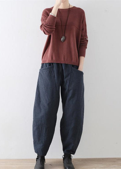 2021 winter dark blue cotton pants warm thick oversized linen pants casual cozy style