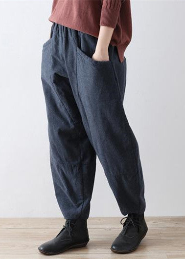 2021 winter dark blue cotton pants warm thick oversized linen pants casual cozy style