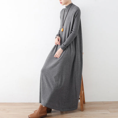 2021 winter gray knit maxi dresses elegant warm woolen dresses caftans gown