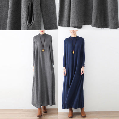 2021 winter gray knit maxi dresses elegant warm woolen dresses caftans gown