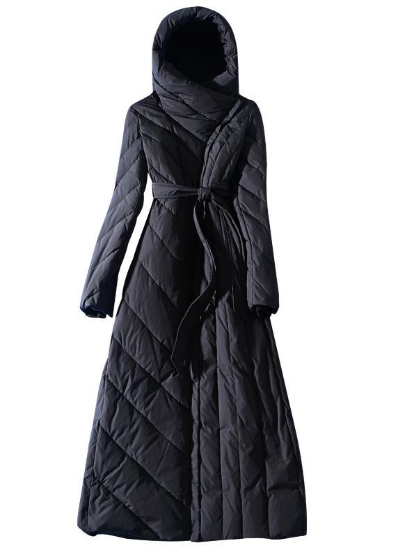 2019 Loose fitting womens parka hooded winter outwear black  tie waist down coat winter