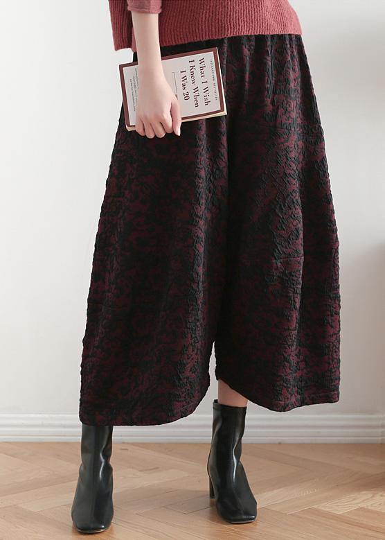 2019 autumn and winter literary wide leg pants large size jacquard retro nine points red pants