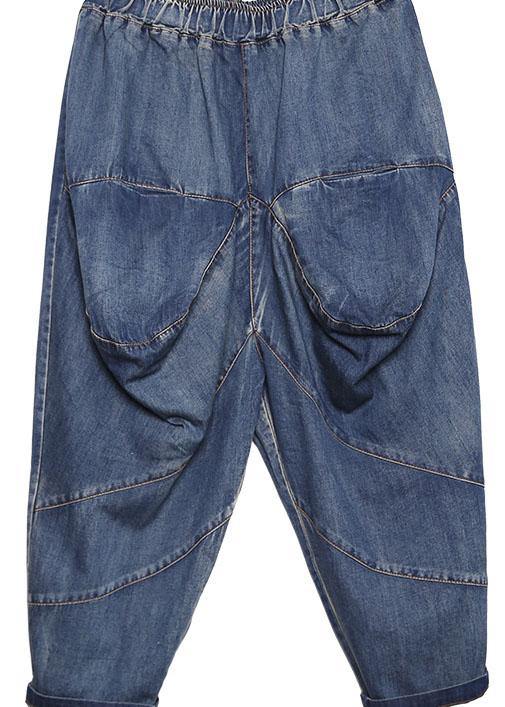 2019 autumn old casual pants big pockets denim blue harem pants
