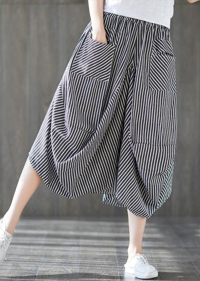 2019 new cotton linen literary striped skirt casual irregular thin section natural waist