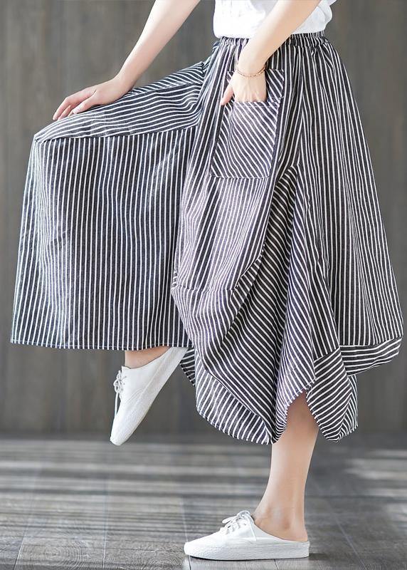 2019 new cotton linen literary striped skirt casual irregular thin section natural waist
