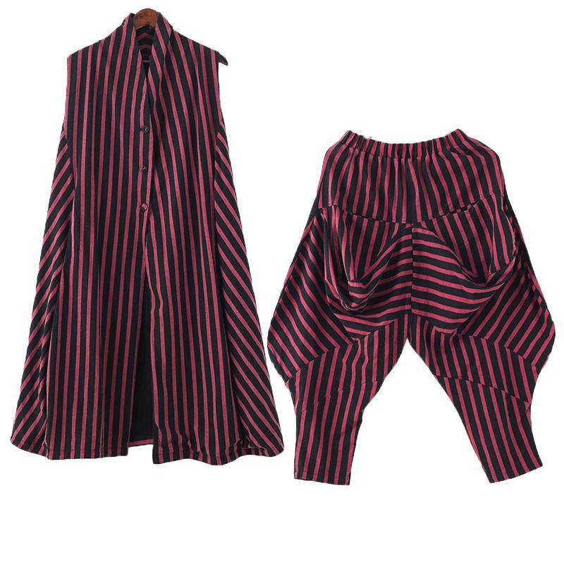 2021 autumn and winter  leisure long red striped Vest waist pants suit