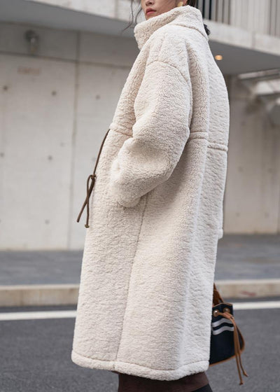 2021 nude Woolen Coats plus size winter coat high neck drawstring jackets