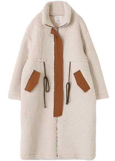 2021 nude Woolen Coats plus size winter coat high neck drawstring jackets