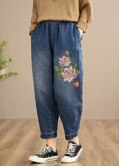 Handmade Spring Casual Pants Oversize Denim Blue Photography Elastic Waist Trousers