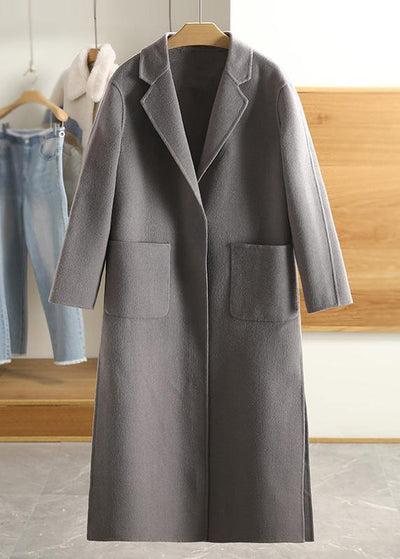 Luxury Army Green Wool Overcoat Casual Notched Pockets Winter Coat
