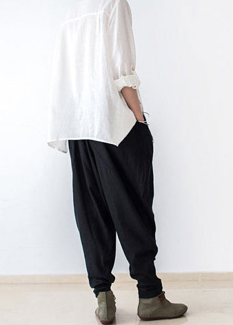 black stylish linen pants casual cotton pants loose bottoms original design