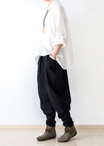 black stylish linen pants casual cotton pants loose bottoms original design
