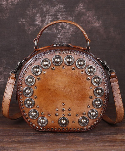 Art Brown Rivet Calf Leather Satchel Handbag
