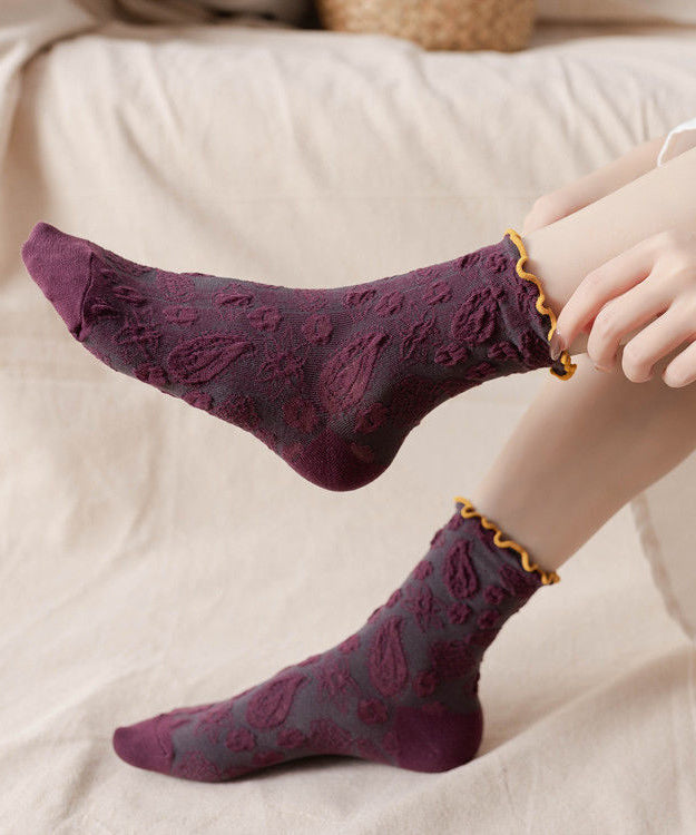 Art Jacquard Cute Ruffled Cotton Mid Calf Socks