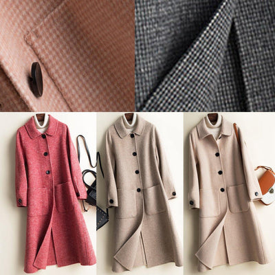 Art Peter pan Collar Button Down fine Woolen Coats Women pink plaid silhouette jackets