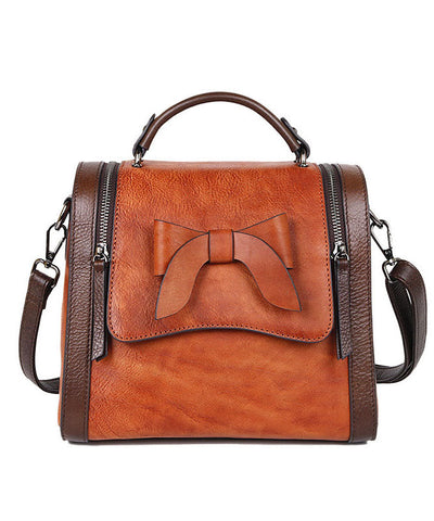 Art Red Brown fashion bow Paitings Calf Leather Messenger Bag