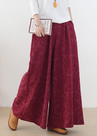 Autumn and winter Retro Red jacquard thickened women's wide leg pants