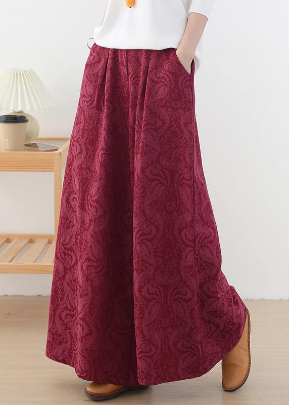 Autumn and winter Retro Red jacquard thickened women's wide leg pants