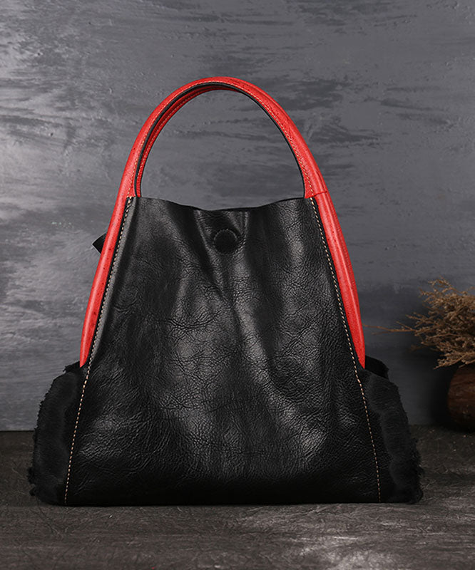 Beautiful Black Asymmetrical Design Calf Leather Satchel Handbag