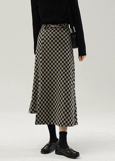 Beautiful Black Asymmetrical Plaid Knit Skirts Spring