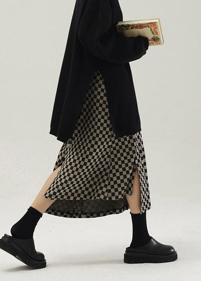 Beautiful Black Asymmetrical Plaid Knit Skirts Spring
