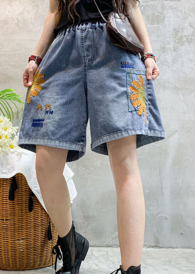 Beautiful Blue Embroideried denim shorts Summer