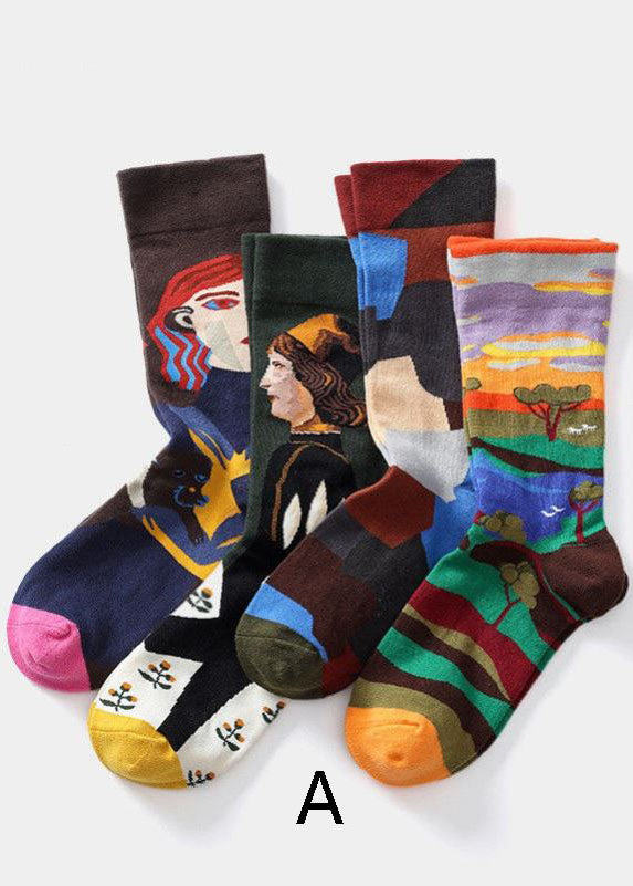 Beautiful Creative Color Paitings Cotton Mid Calf Socks