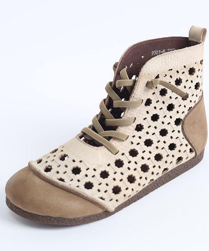 Beautiful Gladiator Walking Sandals Beige Genuine Leather Ankle boots