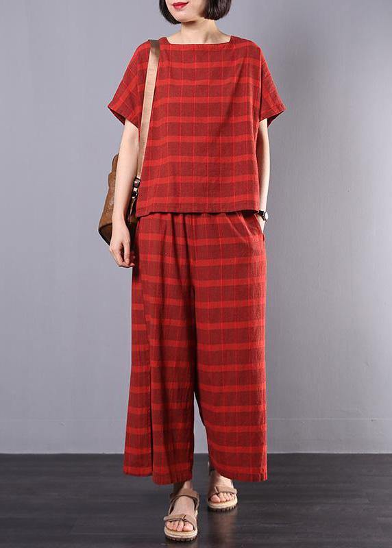 Beautiful red Plaid cotton Pakistani Design Split Casual Two Piece Suit