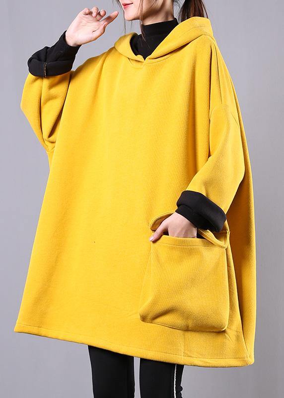 Beautiful yellow cotton linen tops women hooded thick daily blouse