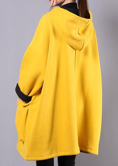 Beautiful yellow cotton linen tops women hooded thick daily blouse