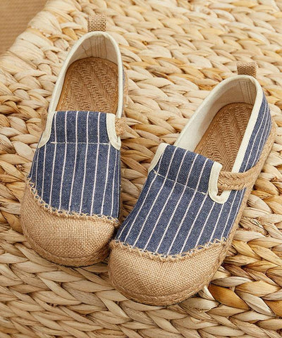 Beige Striped Cotton Linen Flat  Flat Shoes For Women