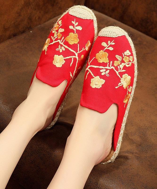 Black Embroideried Cotton Fabric Slippers Shoes