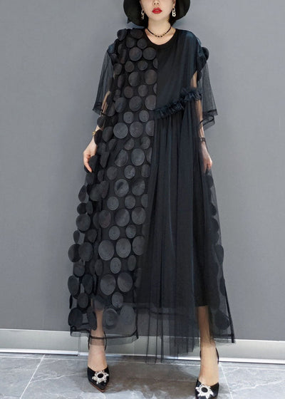 Black Tulle Party Dresses O-Neck Asymmetrical Half Sleeve