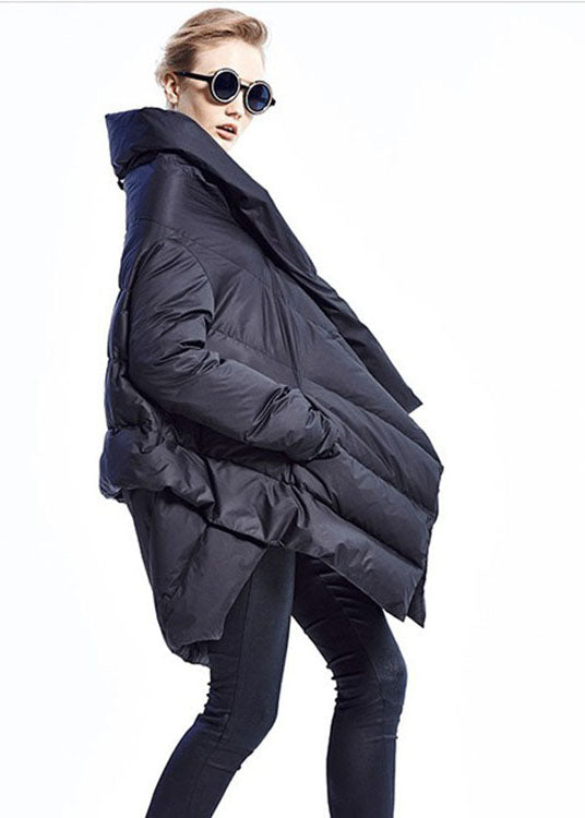 Black fashion Cloak asymmetrical design Thick Winter Duck Down Coat
