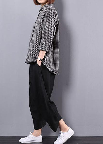 Black plaid shirt suit female long sleeve 2019 spring and autumn loose casual harem pants two-piece suit