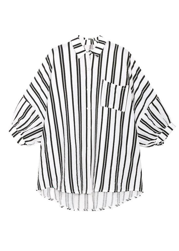 Bohemian Black White Striped Pockets Button Shirt Tops Summer