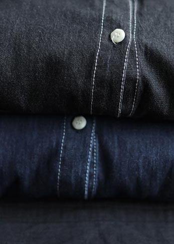 Bohemian Lapel Pockets Spring Tops Women Pattern Denim Blue Shirt