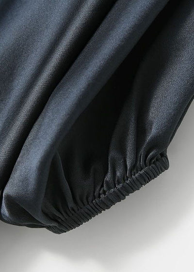 Bohemian Navy O-Neck Oversized Slid Silk Blouse Top Batwing Sleeve