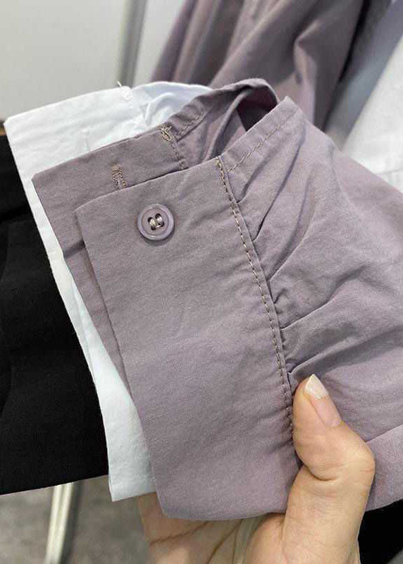 Bohemian Purple Pink Peter Pan Collar Button asymmetrical design Fall Long sleeve Top