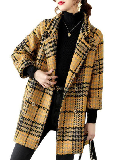 Bohemian Yellow Peter Pan Collar Plaid Coat Winter