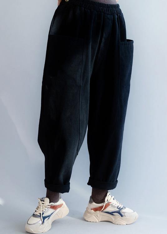 Bohemian black casual pants trendy plus size two pockets harem  Work casual pants