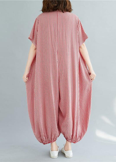 Bohemian red plaidpant Thin summerSewing wild jumpsuit