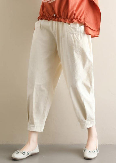Bohemian wild pants casual beige Shape elastic waist asymmetric women pants