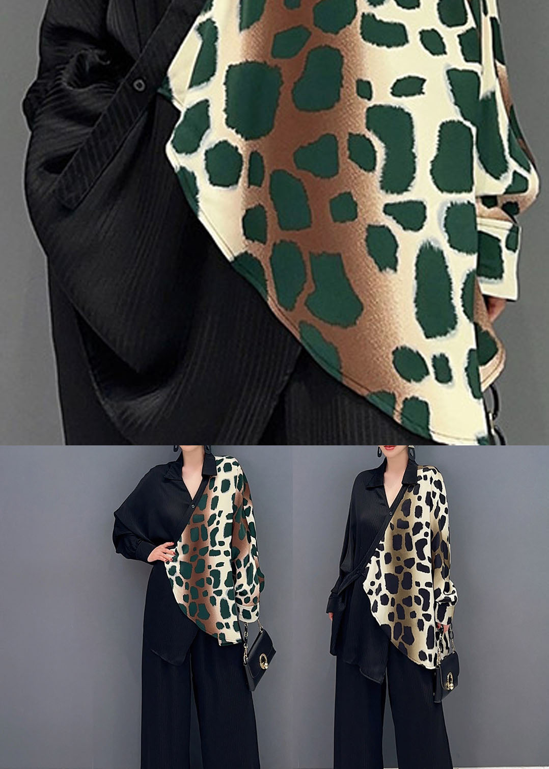 Boho Black Leopard Asymmetrical Patchwork Chiffon Two Piece Suit Set Summer