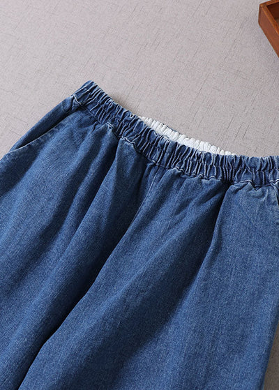 Boho Blue Embroideried denim Pants Spring