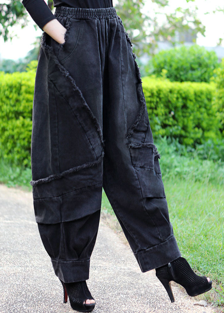 Boutique Black Grey Patchwork fashion Winter Denim Pants