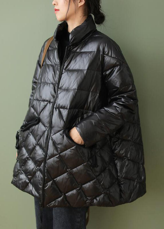 Boutique Black Zip Up Drawstring Fine Cotton Filled Parka Jacket Winter