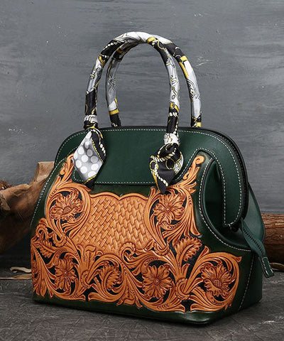 Boutique Blackish Green Print Patchwork Calf Leather Tote Handbag